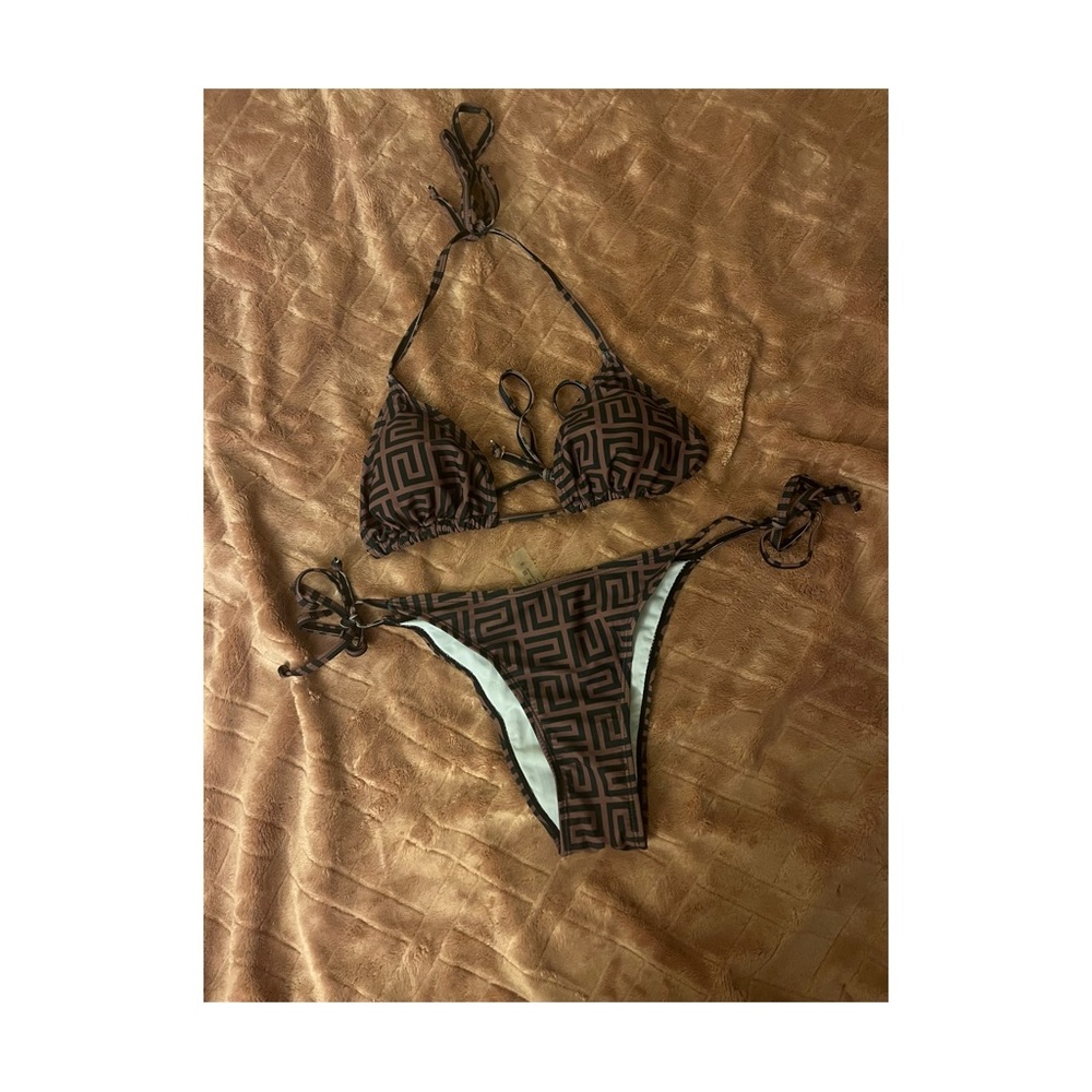 Brown Geometric Bikini Set